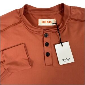 Deso Supply Co Benton Henley Mens XL Orange Claypot‎ Long Sleeve Shirt USA New